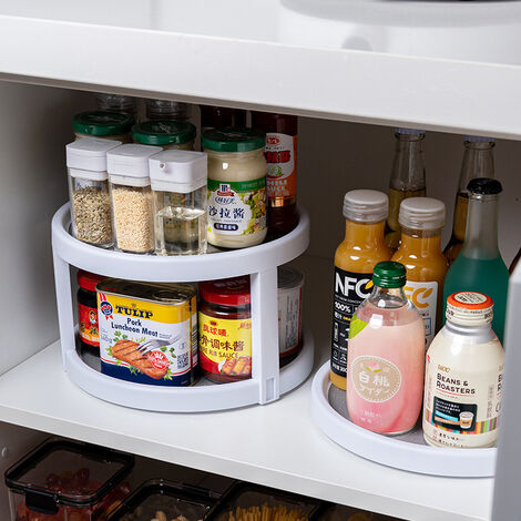 Portaspezie Girevole In Bambù - 2 Livelli, 19.5x24.5 Cm, Per Cucina E Bagno - Foto 3