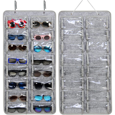 Organizzatore Occhiali Da Parete Enbagold - 20 Scomparti Antipolvere Con Ganci - Grigio
