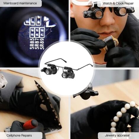Strumento di riparazione dell'orologio con lente d'ingrandimento a doppio  occhio tipo occhiali 20X con