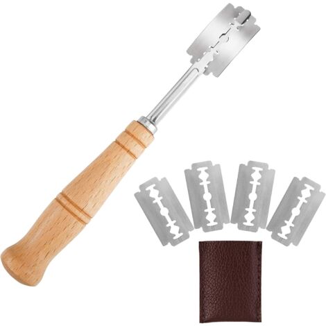 Lama per Pane Manico in Legno Coltello per Pane Manico in Legno con 5 Lame  di Ricambio per Cucina da Forno Fai-da-Te-19x2.5CM