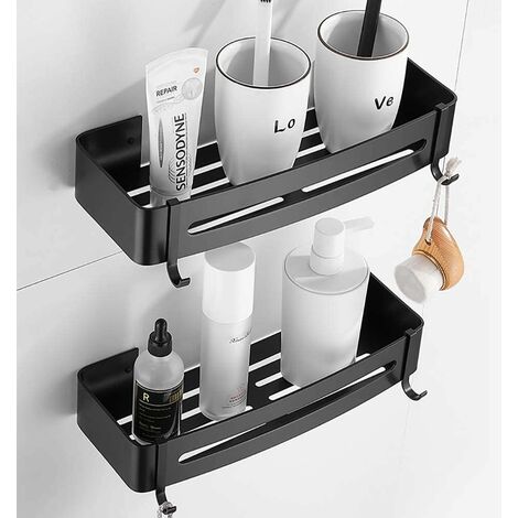 Set Portaoggetti Da Doccia Adesivi 5 Pezzi – Organizer Bagno E Cucina Senza Fori, Acciaio Inox, Porta Shampoo E Sapone, Fino A 18 Kg, Nero - 2