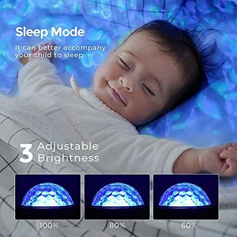 JIAWEN Proiettore di luce con altoparlante Bluetooth, 36 modalità di illuminazione, luce notturna a stella per camera da letto, proiettore ricaricabile con onde oceaniche, luce notturna sensoriale per