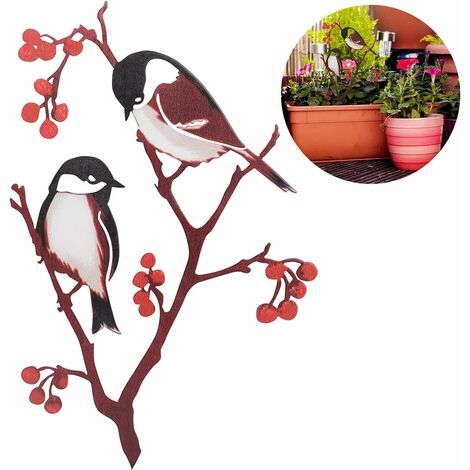 Decorazione Giardino Uccello E Fiore In Metallo Arrugginito – Alta 155 Cm, Rustica, Perenne, Idea Regalo