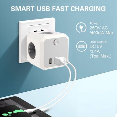 Outlet Cube, adattatore per presa USB, presa a 4 vie con 2 USB e 1 tipo C,  presa multipla 7 in 1 con interruttore, cubo per presa wireless con  adattatore per presa, per ufficio, casa