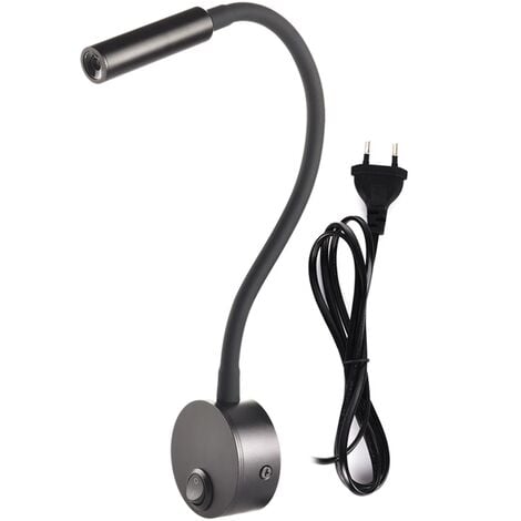 Lampada da parete Clip Light 3W Camera da letto Interruttore On/Off Bianco  Argento Nero Flessibile