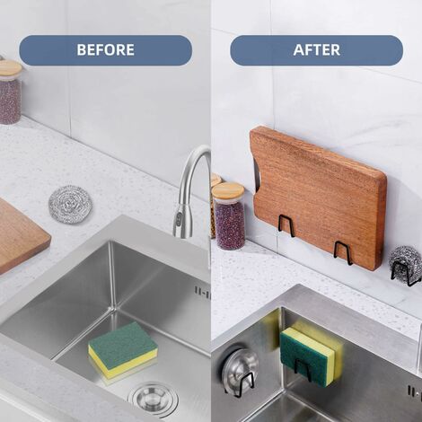 Portaspugna Adesivo Per Lavello In Acciaio Inox: 2 Pezzi, Dimensioni 5x5x4,5 Cm, Antivento, Con Drenaggio E Asciugatura Rapida, Per Cucina E Bagno