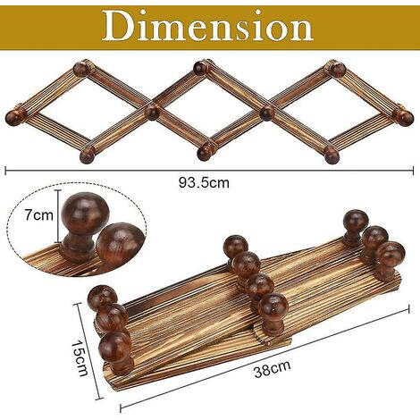 Amapon Appendiabiti Da Parete Espandibile A Fisarmonica: 13 Ganci In Legno Per Cappotti, Borse, Sciarpe, 33x91 Cm