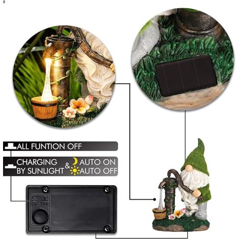 Gnomo Solare Da Giardino Con LED | Statua In Resina Per Esterno 32,5 Cm | Luce Notturna Per Prato E Balcone | Regalo Originale