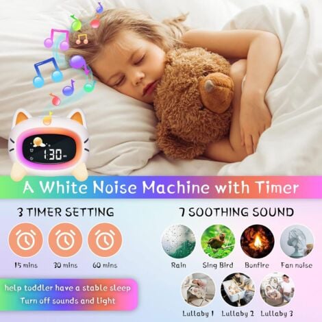 Doppia sveglia per bambini, i più piccoli possono svegliare l'orologio con  la macchina del suono e la luce notturna per l'allenamento del sonno, idee