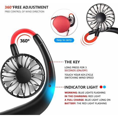 Ventilatore Da Collo Ricaricabile 5200mAh - Senza Lama, 3 Velocità, USB, Silenzioso, Per Esterno E Ufficio - Foto 9
