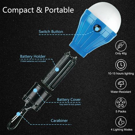 Lampadina Led Batteria Luce Fredda Portatile Colorata Cordoncino Accensione