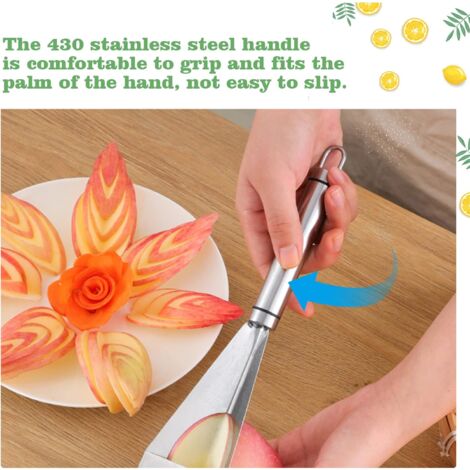 4 Pezzi di Frutta Intaglio Strumento Melone Cucchiaio, Taglierina Palla e Strumento di Intaglio, Doppia Faccia Palle Taglierina in Acciaio Inox, Multifunzione Coltello Set per Verdure Frutta