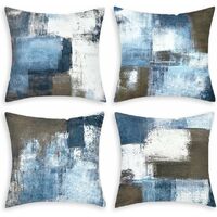 Emvency Set Di 4 Federe Per Cuscini 45x45 Cm In Cotone E Lino – Design Contemporaneo Blu, Grigio E Bianco – Per Divano E Camera Da Letto
