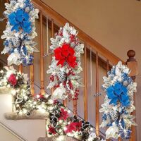 Ghirlanda Natalizia Per Scale Con Luci LED - Decorazione Pre-illuminata Senza Fili, Oro, Per Interni Ed Esterni - Foto 2