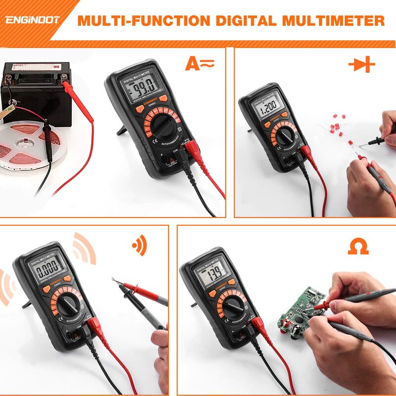 Multimètre Numérique Portable, Testeur électrique avec écran LCD