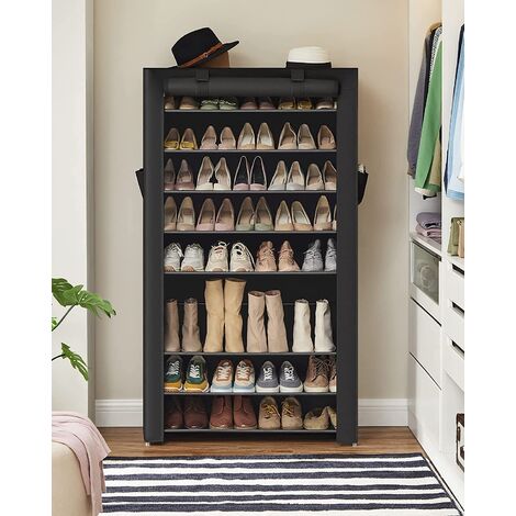 Relaxdays - Rangement à Chaussures 10 Niveaux En Métal Et Tissu, Noir, Pour L'entrée Ou Le Dressing