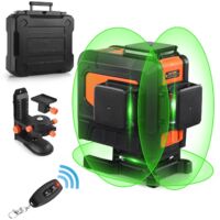 Todot – Niveau laser 3 x 360° vert avec télécommande – Mise à niveau automatique – Portée 40m intérieur, 100m extérieur – Base magnétique étanche