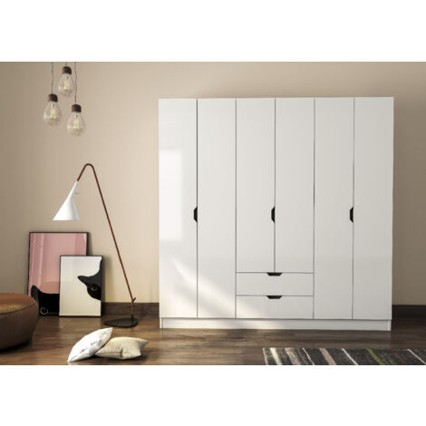 BERGEN 6 Door 2 Drawer White Wardrobe