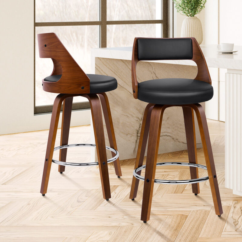ALFORDSON 2 x Thick Padded Bar stools PU Leather, Wooden Kitchen