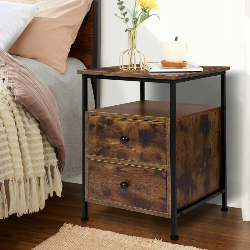 Jada 2 Drawer Retro Wooden Bedside Table - Oak - ELFORDSON