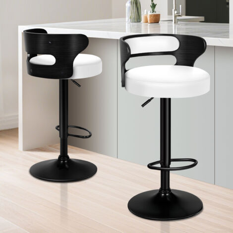 ALFORDSON 2 x Comfy Bar stools PU Leather, 360 Degree Swivel Wooden Kitchen Chair, White