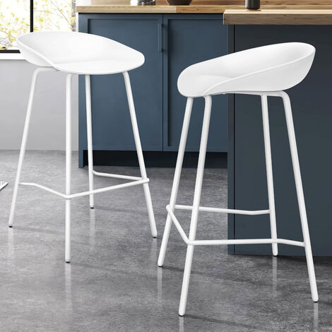 ALFORDSON 2 x Metal Bar stools Kitchen Dining Chairs with Spacious Seat Footrest, White