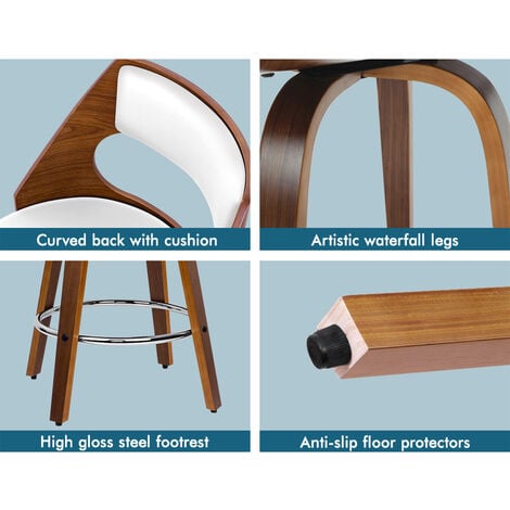 ALFORDSON 2 x Thick Padded Bar stools PU Leather, Wooden Kitchen Chair, White