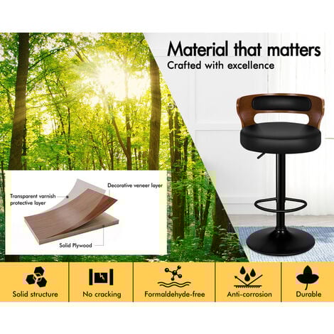 ALFORDSON 2 x Comfy Bar stools PU Leather, 360 Degree Swivel Wooden Kitchen Chair, Black