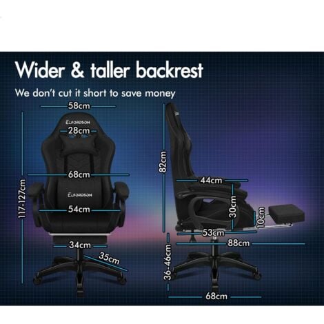 ELFORDSON Gaming Office Chair with RGB LED Light 8-Point Massage, Fabric Linen, Black
