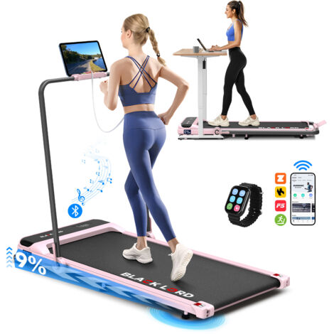 BLACK LORD Walking Pad, Foldable Treadmill for Home with 2-level Incline, LED Display & Bluetooth Speaker & Wireless Control - Pink