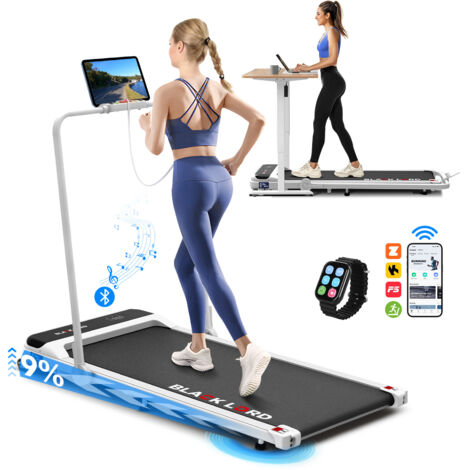 BLACK LORD Walking Pad, Foldable Treadmill for Home with 2-level Incline, LED Display & Bluetooth Speaker & Wireless Control - White