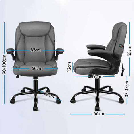 ELFORDSON Massage Office Chair for Home, Executive Comfy Office Chairs with 90° Flip-up Armrests, Adjustable Height, Swivel, PU Leather, Grey
