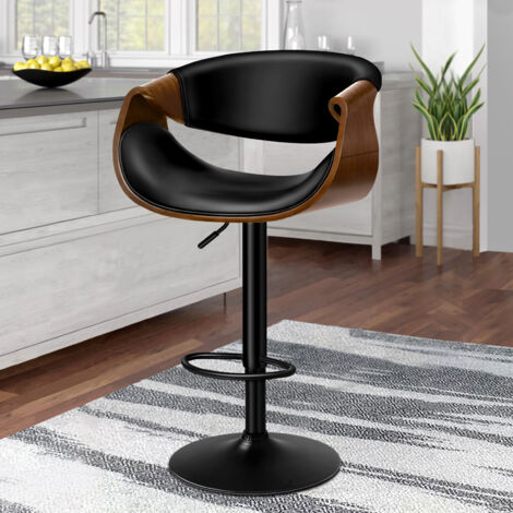 ALFORDSON 360∼ Swivel Wooden Bar Stools, Height AdjustableㄛFootrest, PU Leather,Back Support for Home Bar, Counter, Breakfast Nook, Kitchen, Black