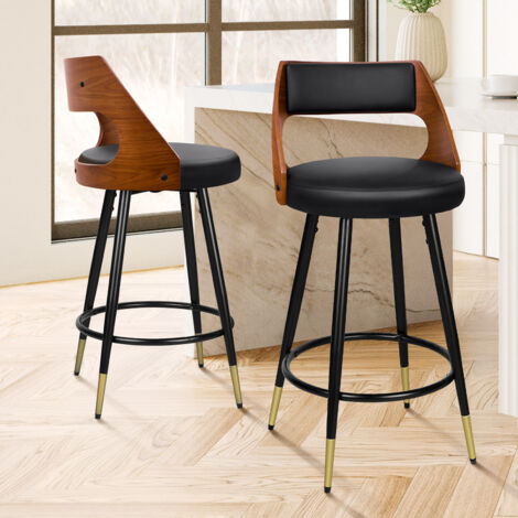 ALFORDSON Bar Stools Set of 2, High Capacity (150KG),Comfortable PU Leather, Wooden Backrest, Footrest,Counter, Home Bar, Kitchen, Dining Room, Black