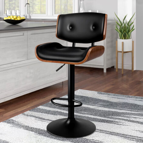 ALFORDSON 360 degree Swivel Bar Stool,Back, Adjustable Height PU Leather,Footrest, Wooden Armless Counter Chair,Home Bar, Kitchen Island, Restaurant, Black