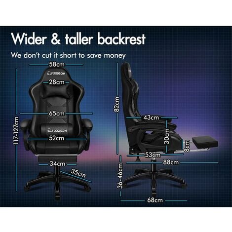ELFORDSON Gaming Office Chair with 2-Point Massage Lumbar Support, Black