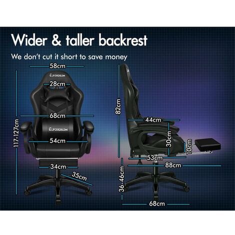 ELFORDSON Gaming Office Chair with RGB LED Light 8-Point Massage, Black