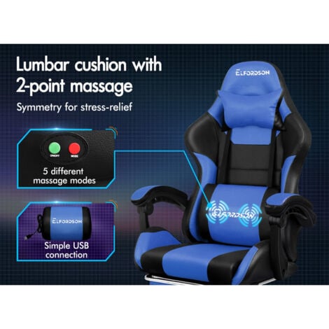 ELFORDSON Gaming Office Chair with Extra Large Lumbar Support Blue