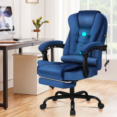 ELFORDSON Massage Office Chair with Footrest Gaming Chair High Back, Velvet Blue