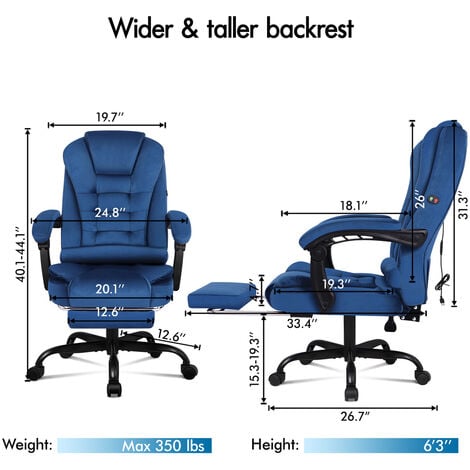 ELFORDSON Massage Office Chair with Footrest Gaming Chair High Back, Velvet Blue