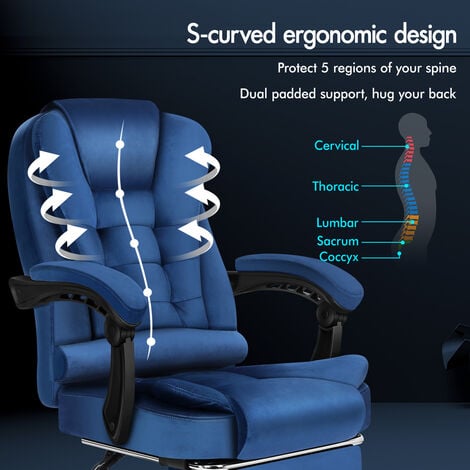 ELFORDSON Massage Office Chair with Footrest Gaming Chair High Back, Velvet Blue