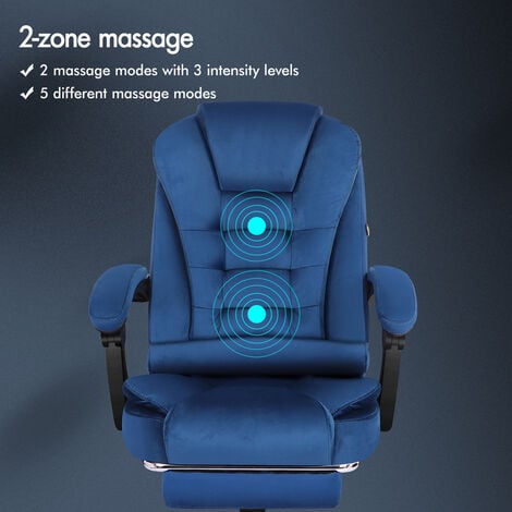 ELFORDSON Massage Office Chair with Footrest Gaming Chair High Back, Velvet Blue