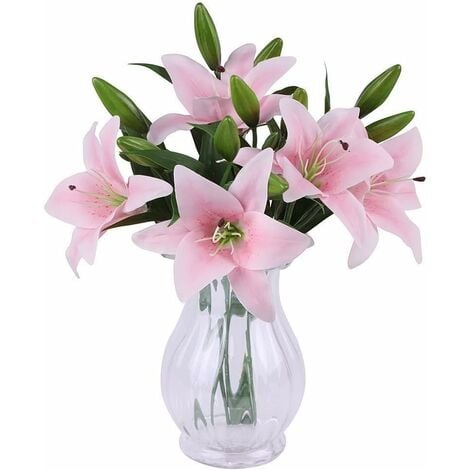 ZOLGINAH Bouquet Fleur Artificielle Lot de 5 Fausses Fleurs Artificielles  Lys en Plastique pour Maison Deco