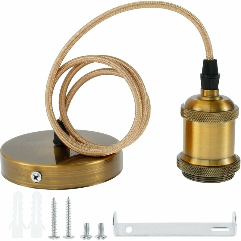 Suspension de lampe E27 avec bague à vis, câble textile 100cm réglable,  suspension compatible avec abat-jour, support de lampe
