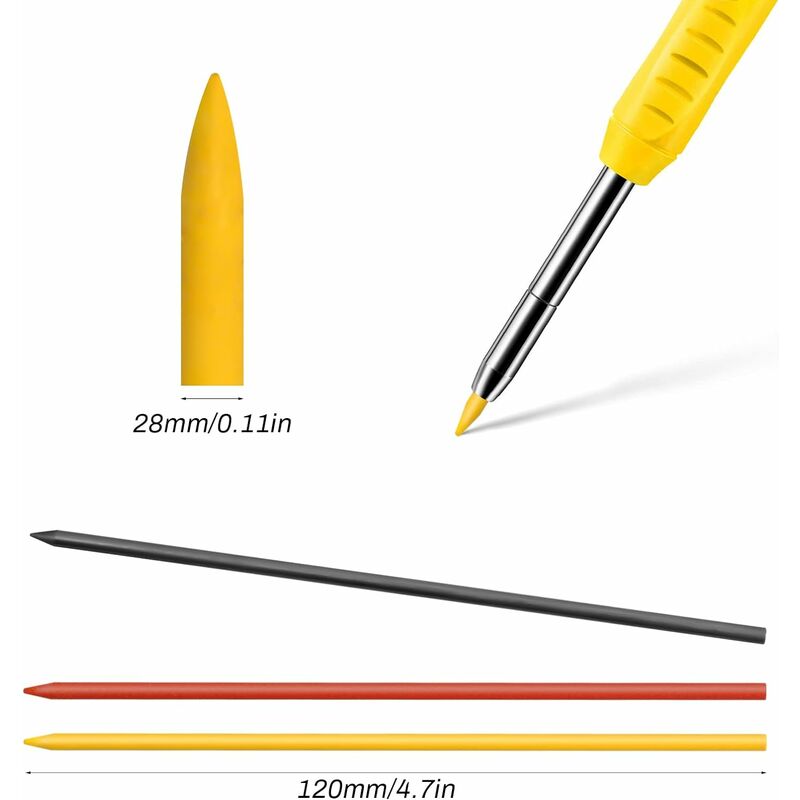 Enhon Lot de 4 crayons de charpentier marqueurs de trou profond avec 40  mines, crayons de charpentier avec taille-crayon intégré, outils de  marquage
