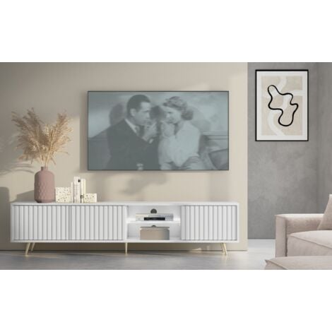 Selsey BELLO - Meuble TV 3 portes led - 175 cm - weiß avec pieds dorés