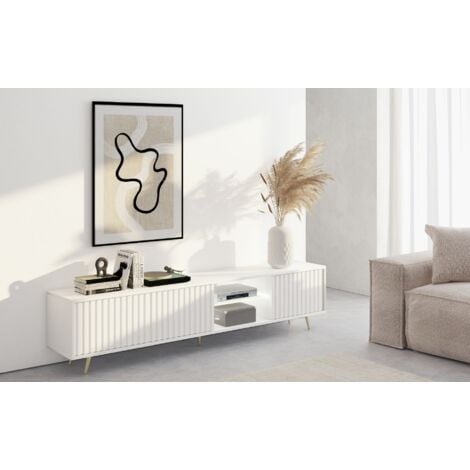 Selsey BELLO - Meuble TV 3 portes led - 175 cm - weiß avec pieds dorés