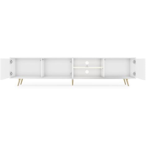 Selsey BELLO - Meuble TV 3 portes led - 175 cm - weiß avec pieds dorés