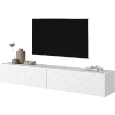Selsey – Meuble TV blanc 175 cm – Corps en panneau stratifié 16 mm – Compatible jusqu'à 75 pouces – Design épuré avec niches intégrées