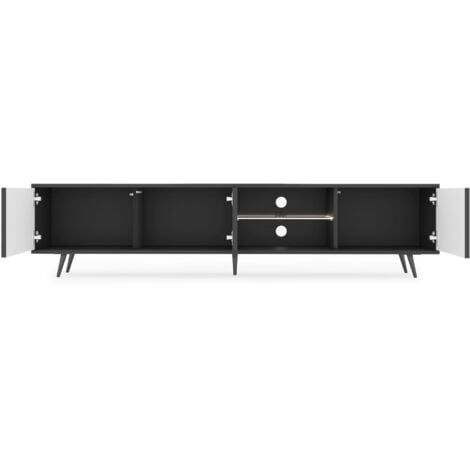 Selsey BELLO - Meuble TV 3 portes led - 175 cm - noir avec pieds noirs
